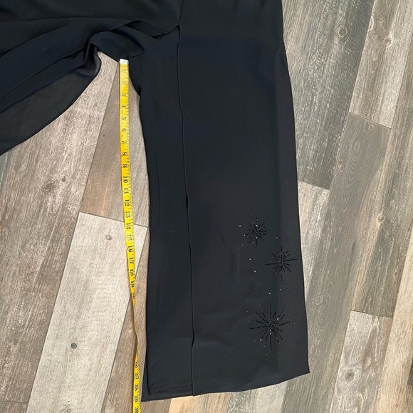 Adrianna Papell Black Sheer Crepe Wide Leg Pants Evening Palazzo Sz 12 Beaded - Picture 5 of 9